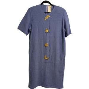 Steve Fabrikant Blue Short Sleeve Decorative Buttons Shift Dress Size L
